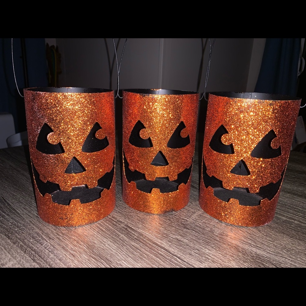 3 Halloween Jack O Lanterns Votive Pumpkins Candle
